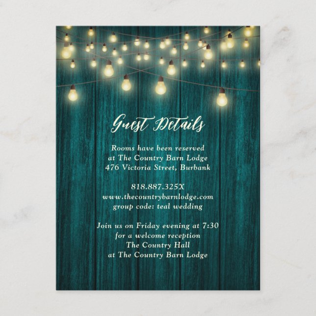 Rustic Teal Wood String Lights Enclosure Card (Front)