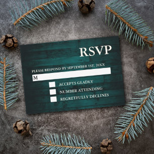 Rustic Teal Wood String Lights RSVP Cards