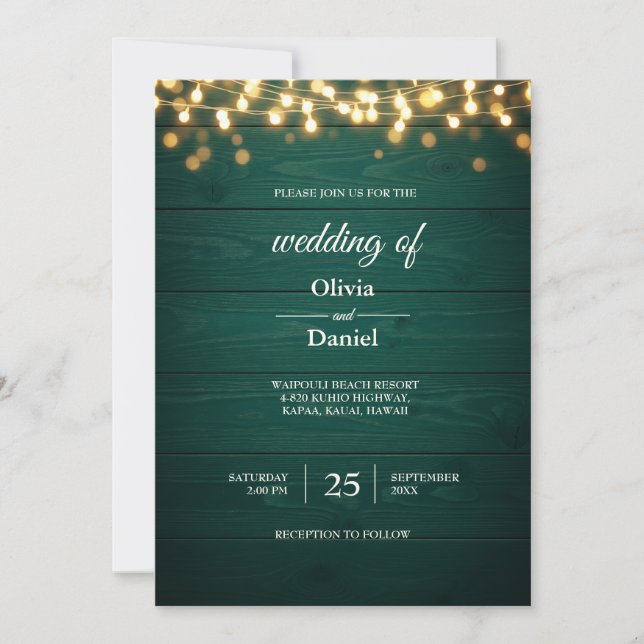 Rustic Teal Wood Wedding Invitation Background (Front)