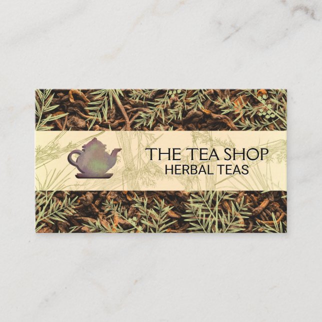 Rustic Teapot | Leaf | Dried Tea Leaves Business Card (Front)