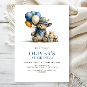 Rustic Teddy Bear 1st Birthday Party Invitation