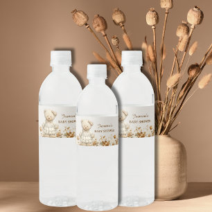 Rustic Teddy Bear Floral Baby Shower Water Bottle Label