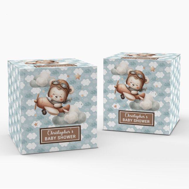 Rustic Teddy Bear Pilot Baby Shower Favour Box (Rustic Teddy Bear Pilot Baby Shower Favor Box)