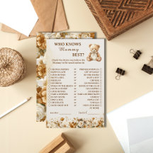 Rustic Teddy Bear Who Knows Mummy Best Baby Shower