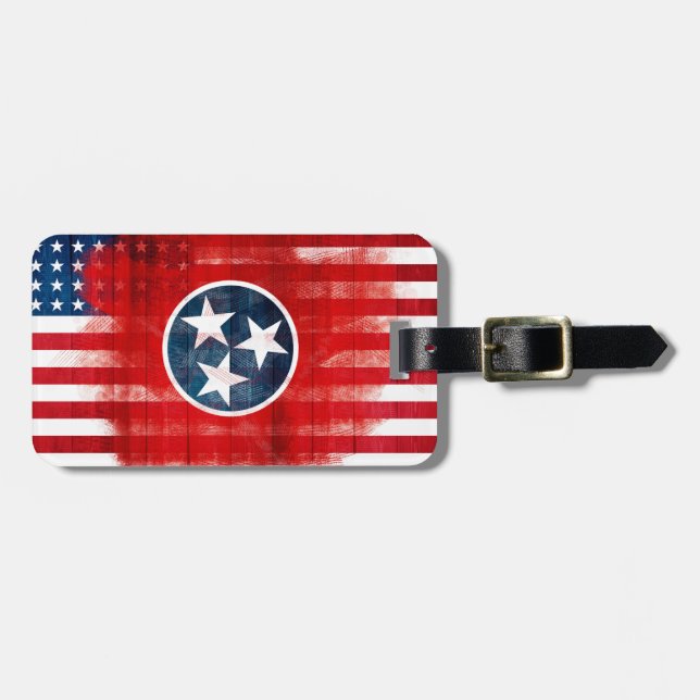 Rustic Tennessean American Flag Luggage Tag (Front Horizontal)