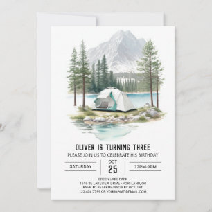 Rustic Tenting in the Pines Birthday Invitation