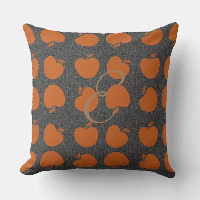 Rustic Terra-cotta Apples Pattern  Add Monogram Cushion (Front)