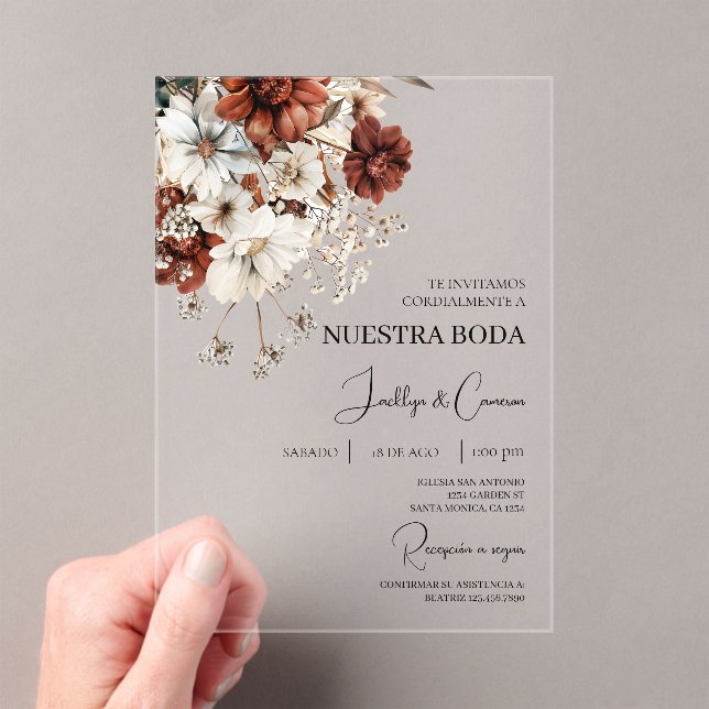Rustic Terracota Spanish Acrylic wedding Invitations (Insitu (Handheld))