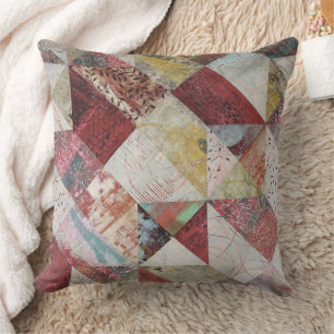 Rustic Terracotta Abstract Patchwork Botanical Cushion