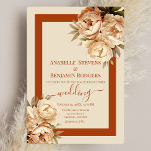 Rustic Terracotta and Cream Floral QR code Wedding Invitation