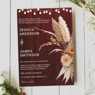 Rustic Terracotta and Maroon Florals Wedding Invitation