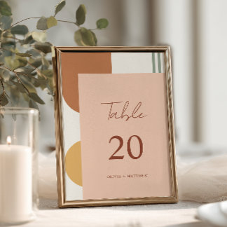 Rustic Terracotta Arches Coral Pink Boho Wedding Table Number