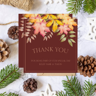 Rustic Terracotta Autumn Fall Leaves Wedding Thank You Card