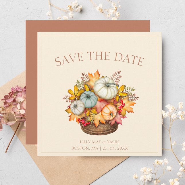 Rustic Terracotta Autumn Fall Pumpkins Wedding Save The Date (Creator Uploaded)