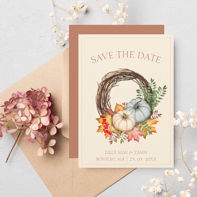Rustic Terracotta Autumn Fall Pumpkins Wedding Save The Date (Creator Uploaded)