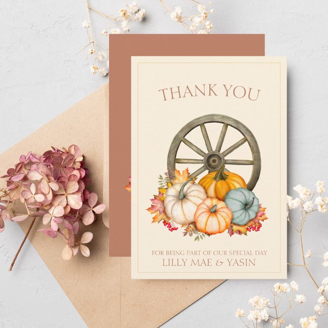 Rustic Terracotta Autumn Fall Pumpkins Wedding Thank You Card (Creator Uploaded)