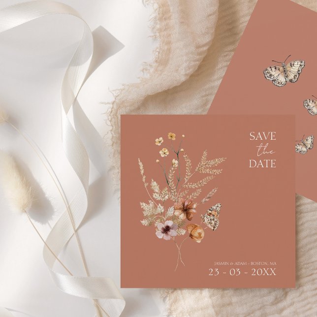 Rustic Terracotta Autumn Fall Wildflowers Wedding Save The Date (Creator Uploaded)