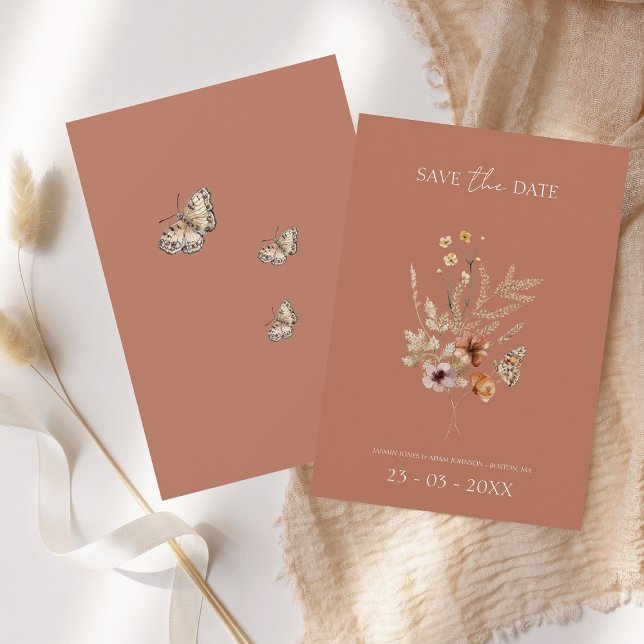 Rustic Terracotta Autumn Fall Wildflowers Wedding Save The Date (Creator Uploaded)