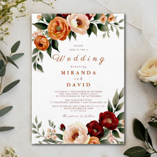 Rustic Terracotta Autumn Pampas Grass Wedding Invitation