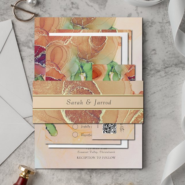 Rustic Terracotta Beige Floral Wedding  Invitation Belly Band (Creator Uploaded)