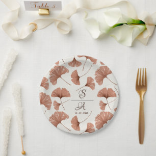Rustic Terracotta Beige Ginkgo Leaf Wedding  Paper Plate