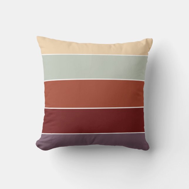 Rustic Terracotta beige Stripes Warm Autumn Fall Cushion (Front)
