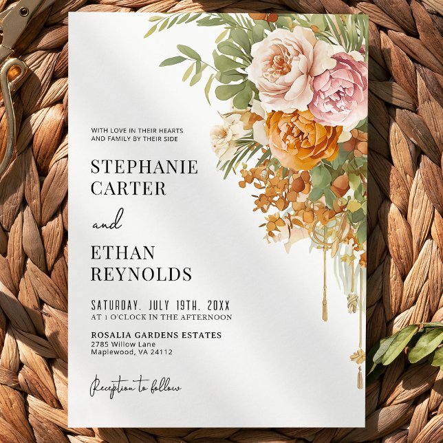 Rustic Terracotta Blush Floral Boho Wedding  Invitation (Creator Uploaded)