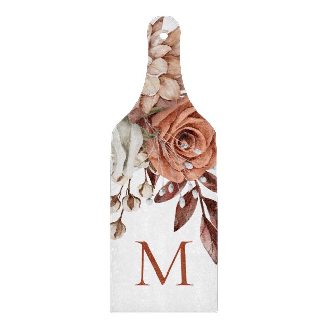 Rustic Terracotta Boho Florals Monogram Initial Cutting Board (Front)