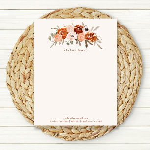 Rustic Terracotta Boho Flowers on Blush Custom Letterhead