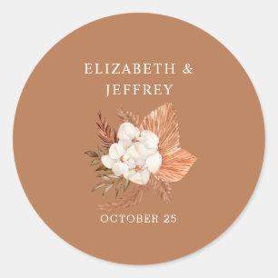 Rustic Terracotta Boho Pampas Orchids Wedding Classic Round Sticker