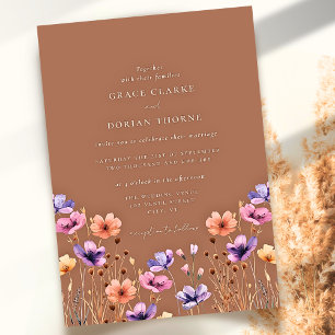 Rustic Terracotta Boho Wildflower Mocha Wedding Invitation