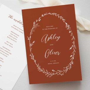 Rustic Terracotta Boho Wildflower Wreath Wedding Program