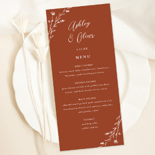 Rustic Terracotta Botanical Wedding Menu Card