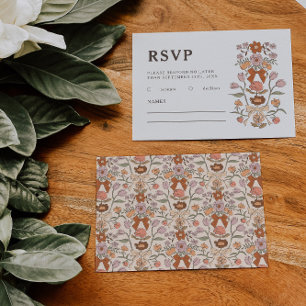 Rustic Terracotta Bows and Flowers Wedding RSVP Card