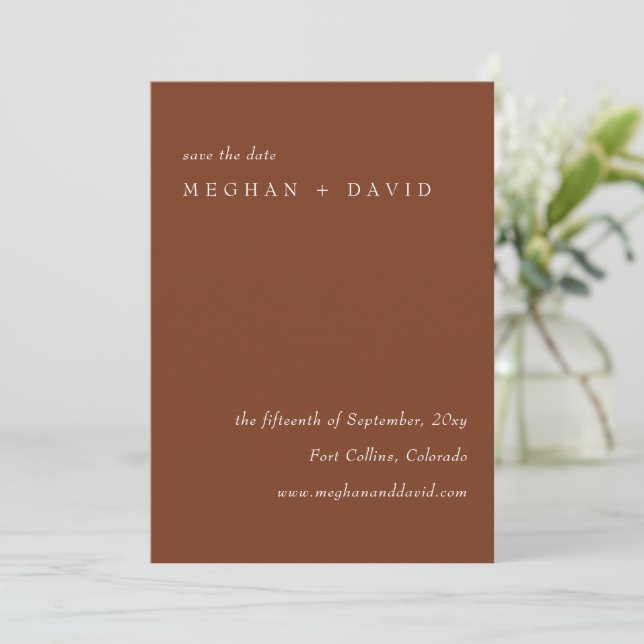 Rustic Terracotta Burnt Orange Modern Save The Dat Save The Date (Standing Front)