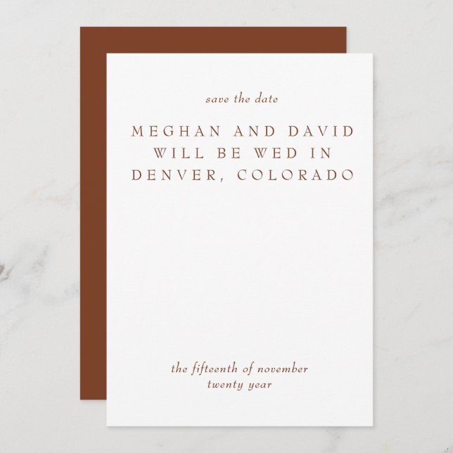 Rustic Terracotta Burnt Orange Modern Save The Date (Front/Back)