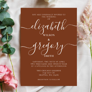 Rustic Terracotta Burnt Orange Modern Wedding Invitation