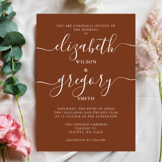 Rustic Terracotta Burnt Orange Modern Wedding Invitation
