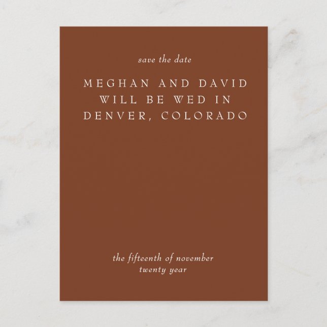 Rustic Terracotta Burnt Orange Save The Date Announcement Postcard (Front)