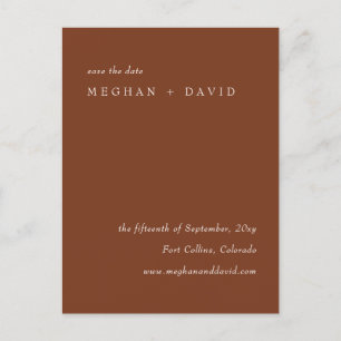 Rustic Terracotta Burnt Orange Save The Date Announcement Postcard