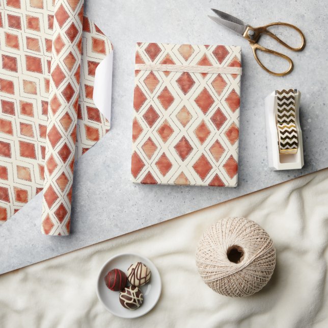 Rustic Terracotta Diamond Pattern Wrapping Paper (Crafts)