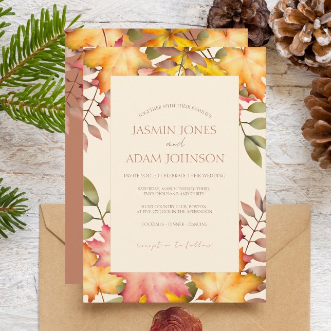 Rustic Terracotta Fall Autumn Leaves Wedding Invitation (Creator Uploaded)