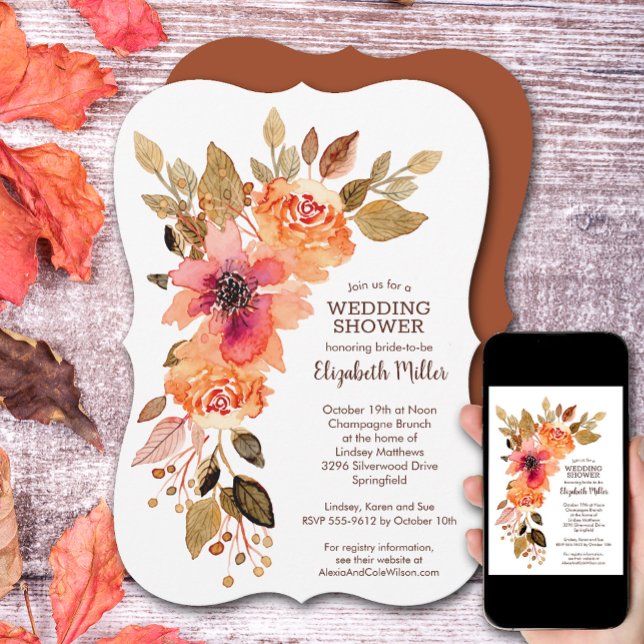 Rustic Terracotta Fall Floral Bridal Shower Invitation (Rustic Terracotta Fall Floral Bridal Shower Invitations)