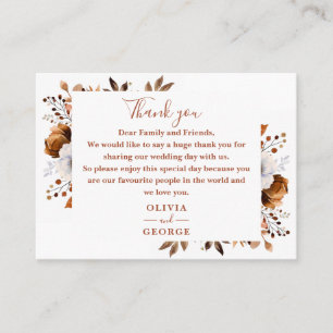 Rustic Terracotta Fall Floral Wedding Thank You Place Card