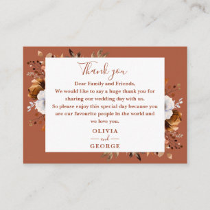 Rustic Terracotta Fall Floral Wedding Thank You Place Card