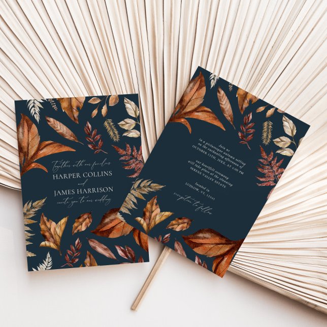 Rustic Terracotta Floral Boho Navy Wedding  Invitation (Creator Uploaded)