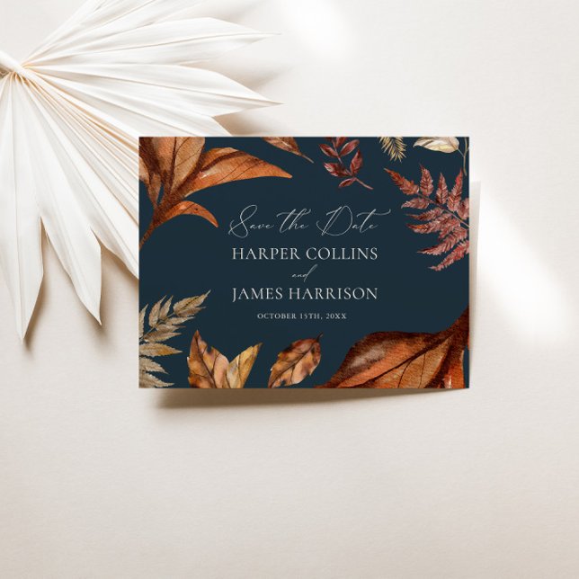 Rustic Terracotta Floral Boho Navy Wedding  Save The Date (Rustic Terracotta Floral Boho Navy Wedding Save The Date)