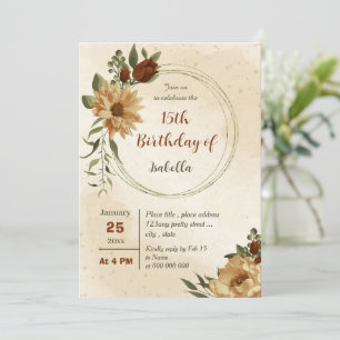 rustic terracotta floral botanical birthday  invitation