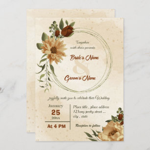 rustic terracotta floral botanical wedding invitation