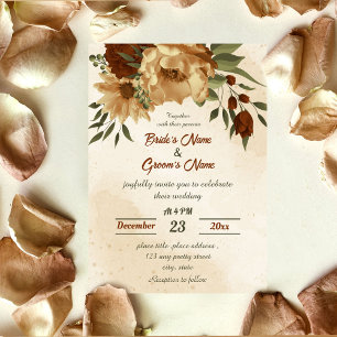 rustic terracotta floral botanical wedding invitation
